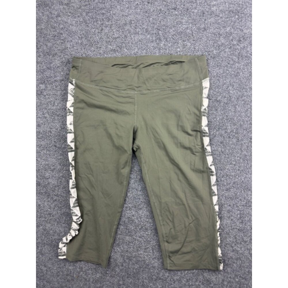 CARVE DESIGN Leggings Women's Green Striped Cropped Mid Rise Yoga Hike L